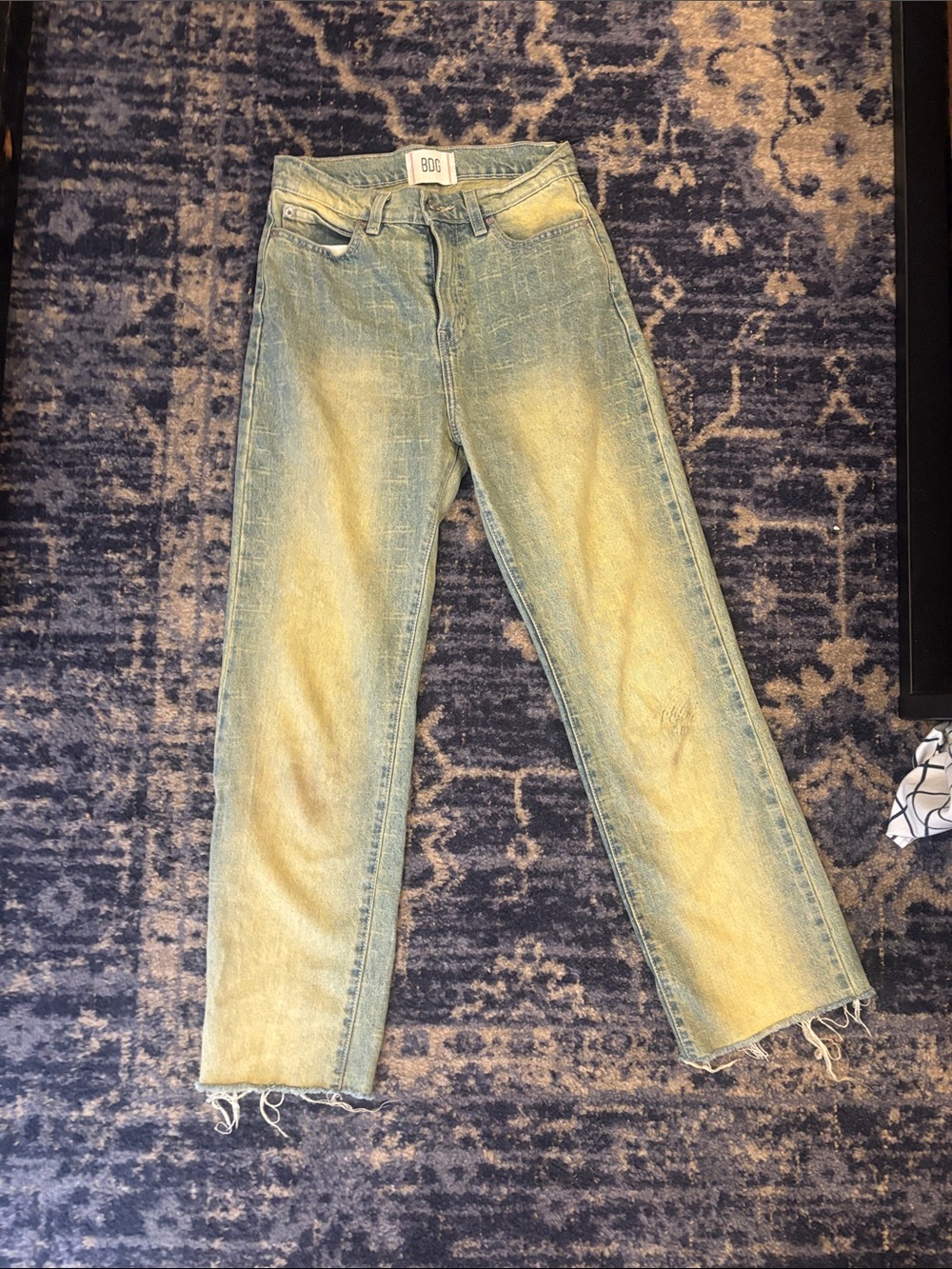BDG Two-Tone Washed Straight-Leg Jeans in Green and Yellow